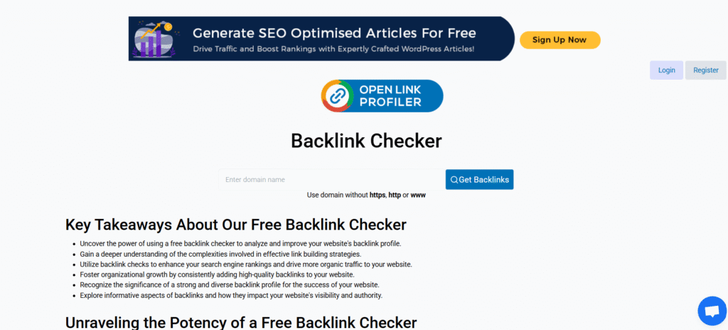 OpenLinkProfiler is the seo backlinks checker