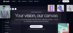 the homepage of shopify website builder