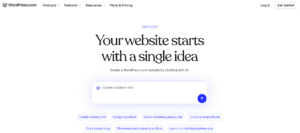 the homepage of wordpress which is a free website builder